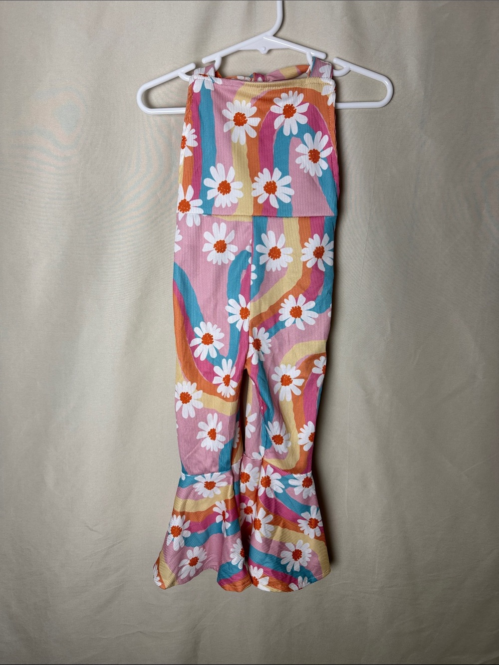 Baby Girls Floral Rainbow Bell-Bottom Jumpsuit - Pink